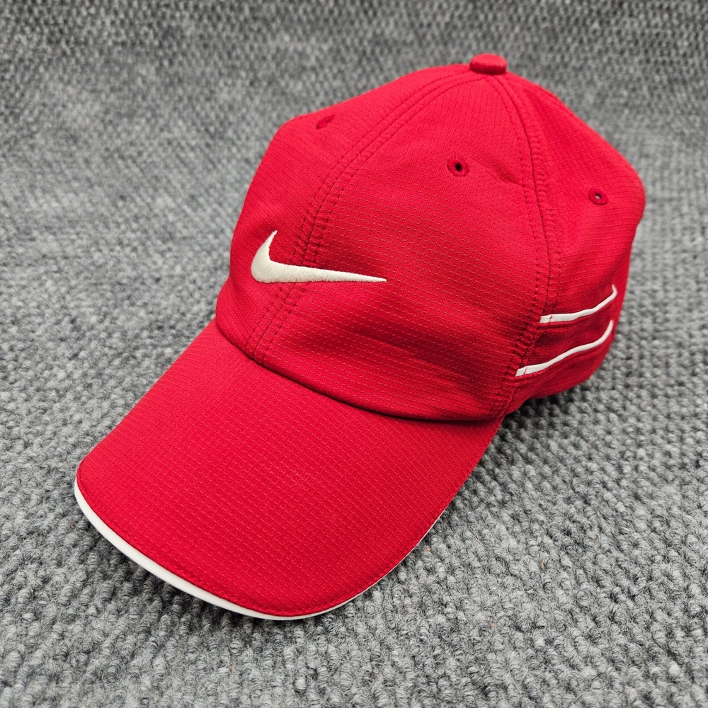 Nike Golf Red Strapback Hat Adjustable Performance Center Swoosh Ball Cap Y2K